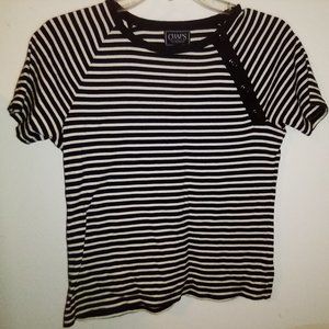 Chaps Classics Womens Black and White SS Striped Top SZ S.
